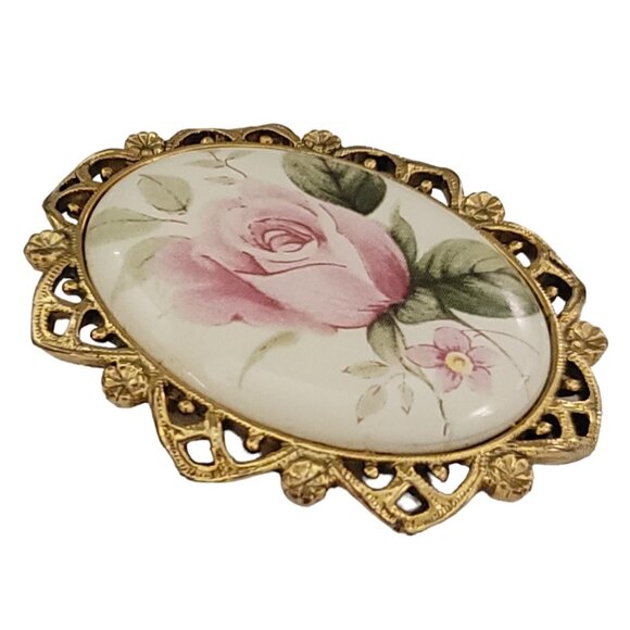 1928 Brand Rose Ceramic Cameo Style Brooch Pin K344 - Picture 3 of 8